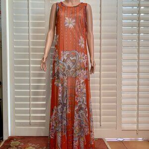 Johnny Was BIYA Paisley Mesh Tank Maxi Dress with Slip-Size M